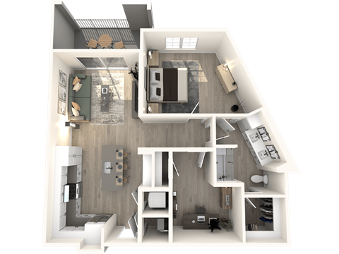 Floor plan for 1 bed, 1 bath, 981 sqft